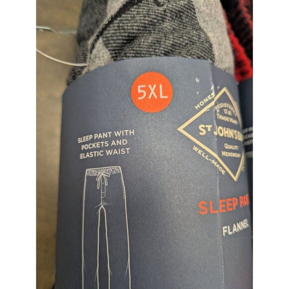 2 NWT Flannel Sleep Pants Big &Tall 5XL Red & Black2 Plaid Elastic Waist - Picture 3 of 9
